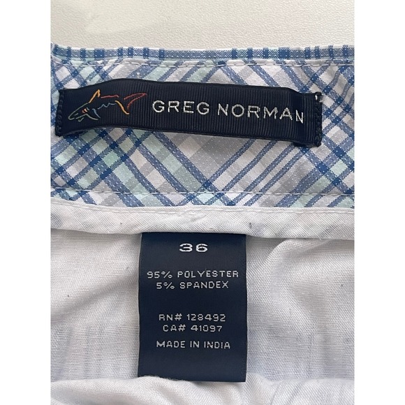 Greg Norman Mens Blue Grey Plaid Golf Shorts Size 36 Performance Flat Front - Picture 4 of 5